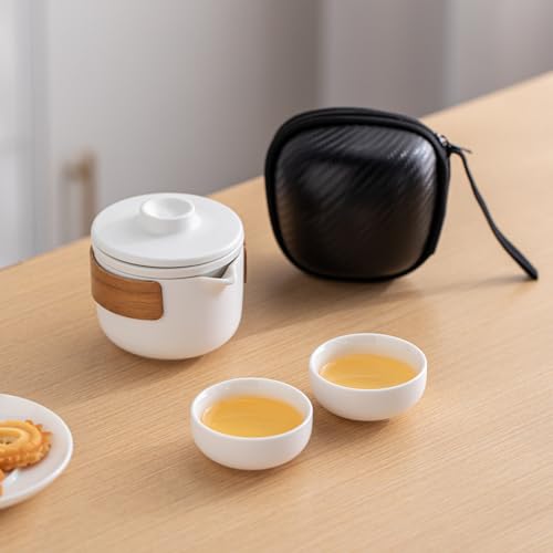 HEER Portable Travel Ceramic Kungfu Tea Set for 2, White - color: Mini Tea Set (White)