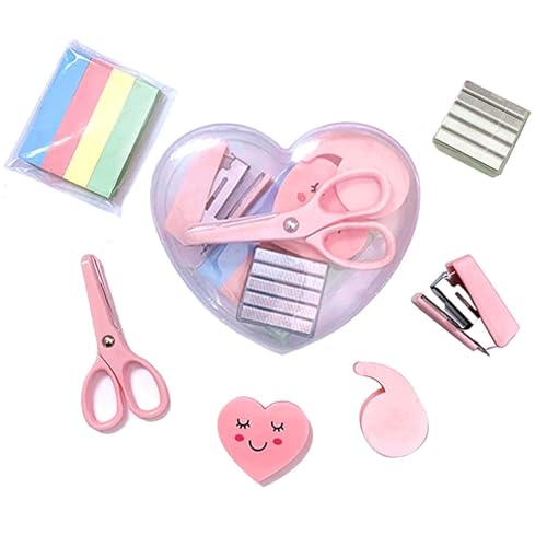 6 Pack Mini Office Supply Kits Mini School Supplies – Includes Mini Stapler,Scissors, Note Paper, Eraser, Tape Dispenser (Heart) - color: Heart