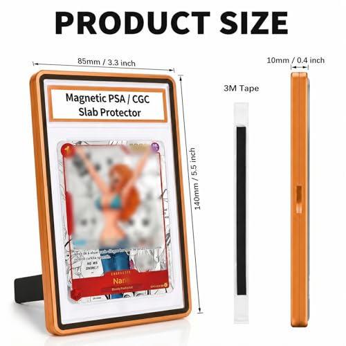 Magnetic PSA/CGC Slab Protector with Foldable Kickstand - UV Protection Tempered Glass & Aluminum Metal Bumper for 35PT PSA CGC CSG AGS, 9-Point Secure Lock Display Guard & Clear View (Orange) - color: Orange, size: PSA Card Case
