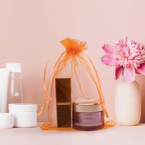 50PCS Orange Organza Bags 3x4, Small Gift Bags Mesh Drawstring Pouches Mini Sheer Baggies for Jewelry Candy Sachet Goodie Party Favor Bag for Birthday Wedding Gifts Halloween - color: Orange