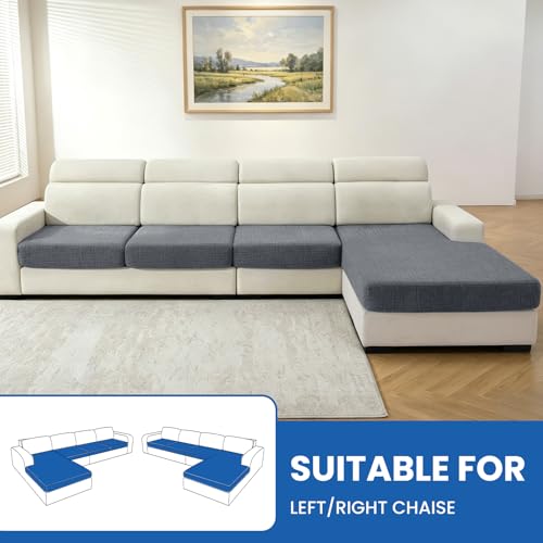 Stretch Sofa Cushion Covers (3 Seaters + 1 Chaise, Light Gray) - color: Light Gray, size: 1 Chaise + 3 Seater Cover