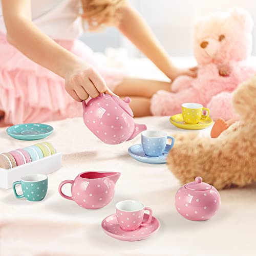fanquare Porcelain Tea Set for Girls Adults,12 Pieces Coloful Tea Set with Gift Box for Home Tea Party Birthday - color: Multicolor