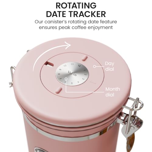 Veken Coffee Canister with Window, Airtight Stainless Steel Container, 22OZ - color: Pink, size: 22 oz
