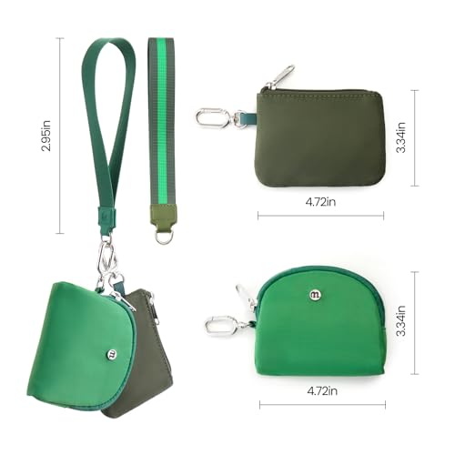 Mini Dual Pouch Wristlet Wallet for Women – Zip Around wristlet Keychain Wallet with 2 Wristlets, Ideal for Dog Walking, Coffee Runs & Lunch Break Essentials(Green) - color: Green