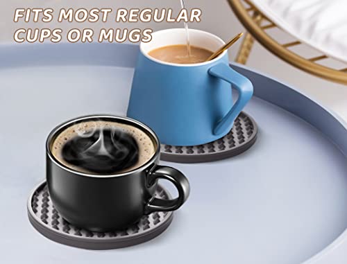 Coasters for Drinks 6 Pack Drinking Coasters with Holder,Heat Resistant Silicone Cup Mat Tabletop Protection,Non-Slip Rubber Coaster for Kinds of Cups (Grey) - color: Gray