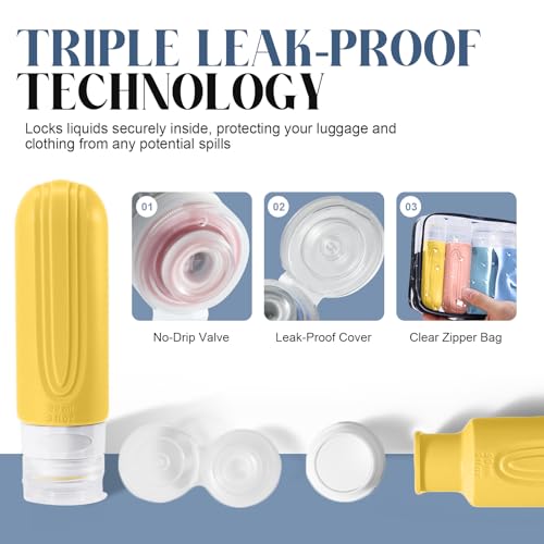 Travel Bottles for Toiletries, 3oz TSA Approved Travel Size Toiletries, Silicone Leak-Proof Refillable Containers, Squeezable Liquid Essentials Bottles W/Clear Bag (COLORFUL) - color: COLORFUL