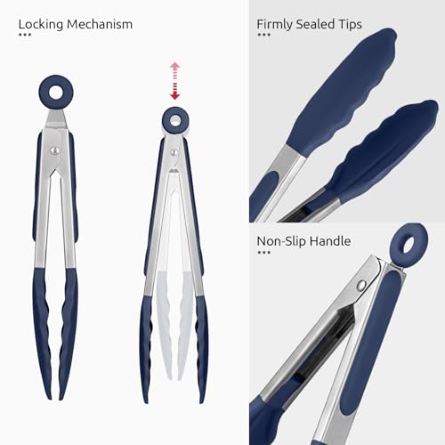 U-Taste Kitchen Tong for Cooking, 600ºF Heat-Resistant, 7in/Midnight Blue - color: Midnight Blue, size: 7 inch