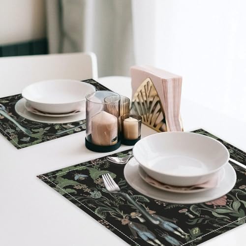 Forest Animals Placemats,Fairytale Botanical Floral Rabbit Design Table Place Mats 4 Pcs Non-Slip Heat Resistant Dining Room Tabletop Decor for Kitchen Party - color: Fgch-2, size: 12x18"Placemats x4