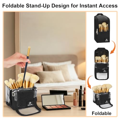 Relavel Makeup Brush Bag, Foldable Stand Up Large Makeup Brush Holder