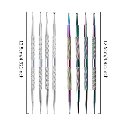 4Pcs Dual-Ended Nail Dotting Tool Set, Silver Stainless Steel Nail Art Dot Pens with Portable Storage Cases, Professional Nail Polka Dot & Rhinestone Picker Tools for Salon DIY Manicure - color: Silver