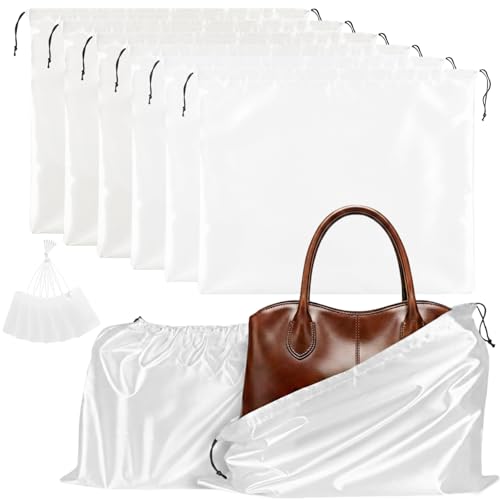 Q&J Fabric Co. 6 Pack Satin Dust Bags for Handbags & Purses - Drawstring Storage Bags for Shoes, Boots, Wallets, Travel Organizer Pouches, Soft Polyester Protector Covers (19.7''x23.6", White) - color: White, size: 19.7"x23.6"