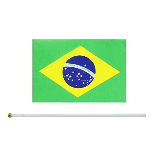 Kind Girl 25 Pack Brazil Flag Brazilian Stick Flag Round Top National Country Flags, Party Decorations Supplies for Parades, World Cup, Festival Events, International Festival - color: Brazil
