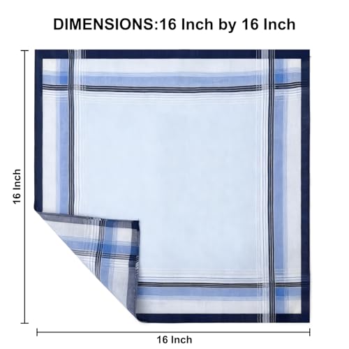 6 Pack Men's Cotton Handkerchiefs, 16x16 Inch, Checkered