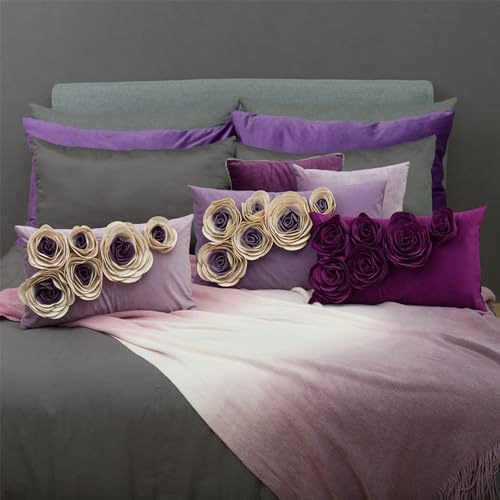 JWH 3D Flower Throw Pillow Cover, Purple Red, 12x20 Inch - color: Purple Red