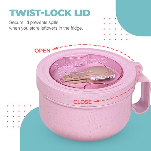 MATICAN Microwave Soup Bowl with Lid, Soup Mug with Lid, Microwave Containers for Ramen Noodles, Soup, Beverages, 28.74 Ounces, Pink, Includes Spork - color: Pink