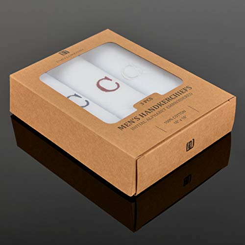 Initial Handkerchief for Men, Monogrammed Boxed 3 Piece Set,100% Cotton - color: C Initial