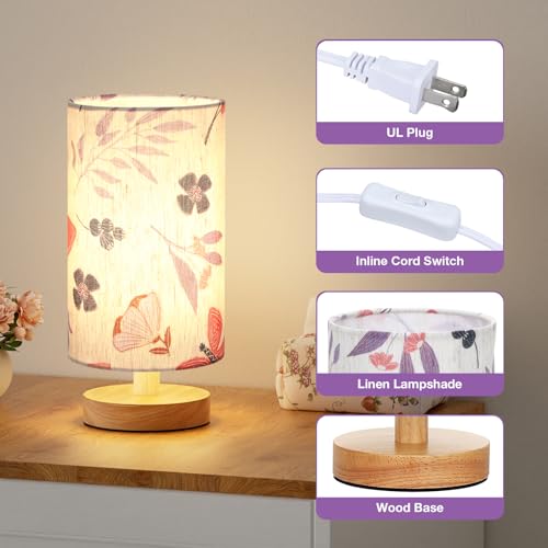 Fenmzee Small Table Lamps (Butterfly Cream Shade, 9" Inline Control) - color: Butterfly Cream Shade
