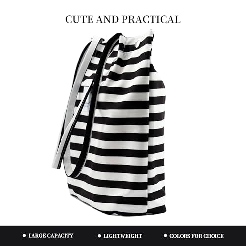 Corduroy Tote Bag Cute Tote Bags for Women Shoulder Bag with Inner Pocket for Work Beach Travel and Shopping Grocery - style: Black and White Stripes