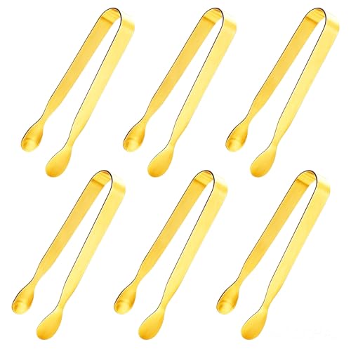 6PCS Golden Ice Tongs Mini Sugar Tongs, Stainless Steel Tiny Kitchen Tongs - size: 6 pieces, Golden