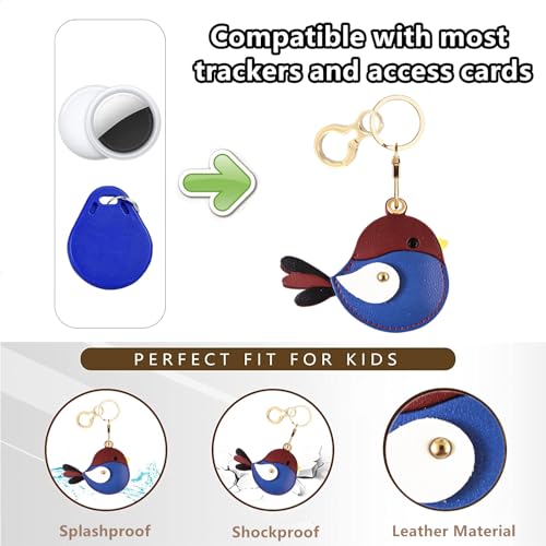 BORKUANA PU Leather Keychain holder Protective Case Compatible with AirTag - color: Bird B
