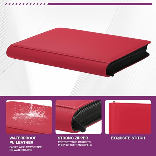 Toploader Binder, 9-Pocket 288 Cards Holder for 3"x4" Rigid Card Sleeves - color: 9Oxblood Red