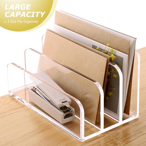 SANRUI Clear Acrylic Mail File Organizer Sorters for Desk, 3 slot Laddered - size: 3-Compartment ladder