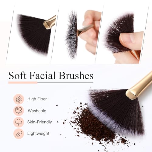 Maitys 9 Pieces Facial Fan Mask Brushes, Brown - color: Brown