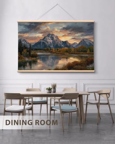 VIYYIEA Extra Large Framed Mountain Landscape Wall Art for Home, 36x54 Inch - color: Mountain Sunset Scroll
