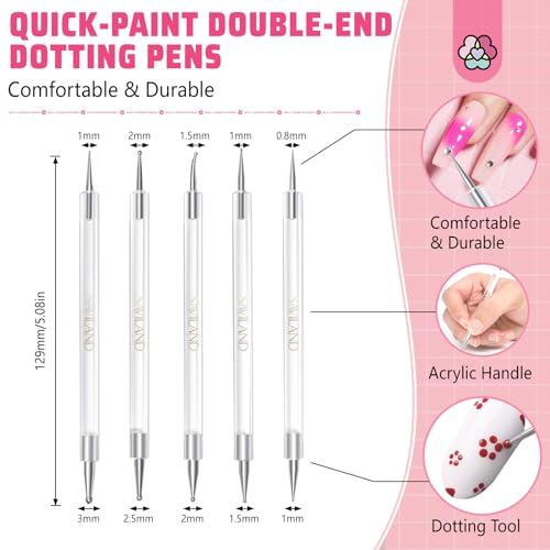 SAVILAND Quick-Paint Dotting Tools Nail Art Pen: 5PCS Multi-Size Nail Art Tools Double Ended Nail Design Kit for Dot Drawing Home Salon, Pattern Tracing Pen, Ball Embossing Pen for Transfer Paper - color: C-Black