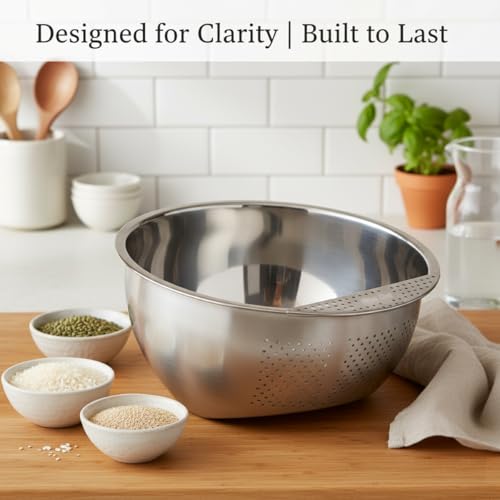 Helen's Asian Kitchen Japanese Rice Washing Bowl, 3-Quart, Side Drainer