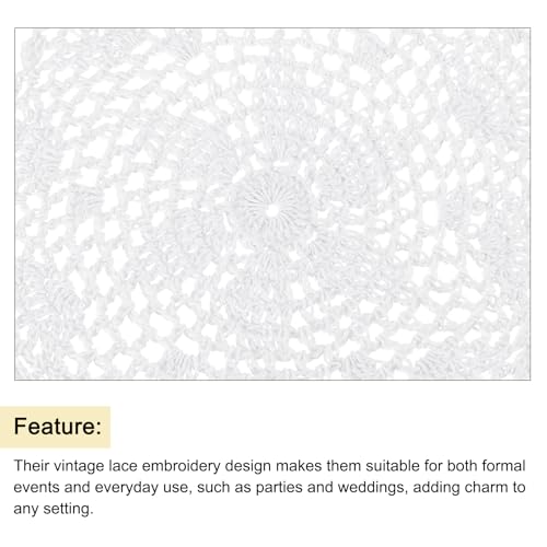 uxcell Lace Doilies, 4pcs 8" - Cotton Woven Round Crochet Coaster, Floral Design Fabric Handmade Placemat for Drink Wedding Party Decoration (White) - color: White