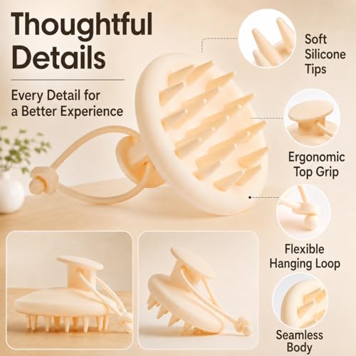 SEVENY Soft Silicone Shampoo Brush, Oatmeal, Pack of 2 - color: Oatmeal