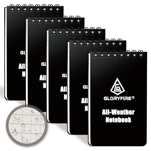 GLORYFIRE 5 Pack Waterproof Notebook, 3"x5" Top-Spiral Pocket Notepad - size: 5 Pack