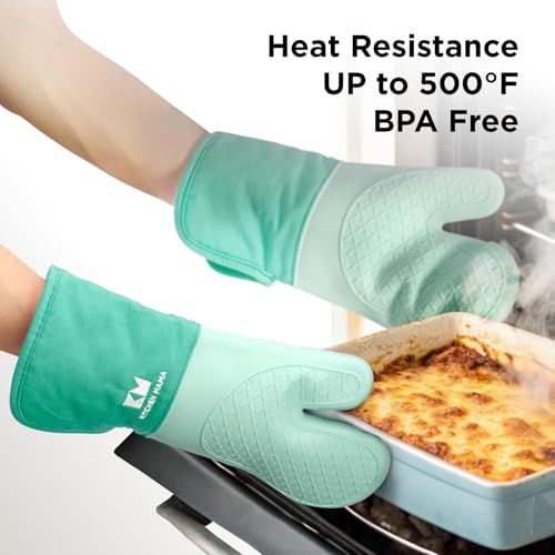 Kitchen Mama UltraShield Silicone Oven Mitts, Teal - color: Teal