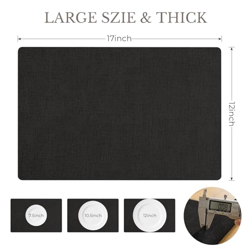 Romanstile Faux Leather Vinyl Placemats Set of 6, Black - color: Black