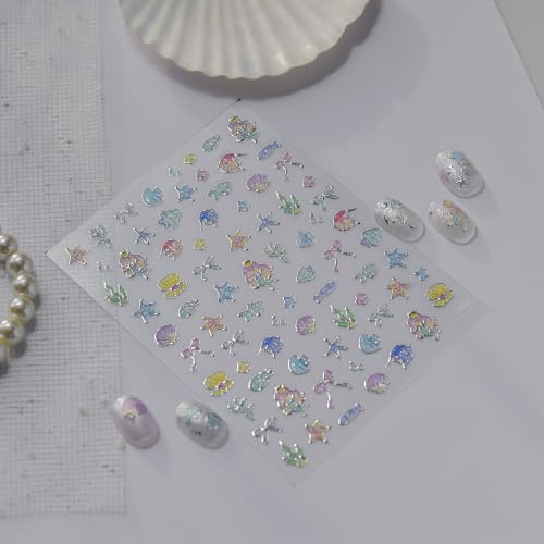 5D Embossed Under The Sea Stickers for Nail Art Jelly Fish Self-Adhesive Nail Art Decals for Women Nail Supplies Art Design Stickers (to5730) - style: to5730