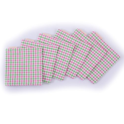 RUTH&BOAZ Plaid, Embroidery 100% Cotton Fabric Coasters for Drinks and Home Dinners/Set of 6/4" Square (Seersucker Green) - color: Seersucker Green