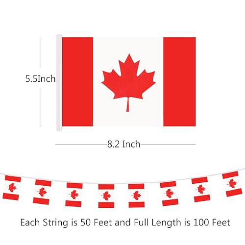 100 Feet Canada String Flag, 76 Pcs Canadian Banner Flag, Small Mini World Banner Flags for Sports Events, Bars Decorations, School Festivals, Party Decorations, Celebrations (Canada) - color: Canada