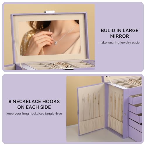 Frebeauty 6-Layer Jewelry Box for Women,Large Jewelry Organizer with Drawer - color: Purple, size: Large