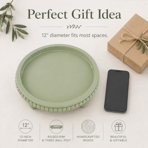 Sage Green Coffee Table Tray, 12" Round Wooden Decorative Tray - color: Sage Green