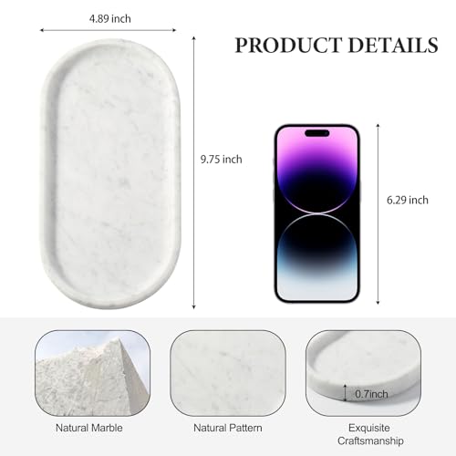 Koville Natural White Marble Tray for Home Decor, 10" x 5" Marble Vanity Tray for Bathroom Countertop Organizer Stone Trays, Catchall Tray for Perfume, Candles, Jewelry (Bianco Carrara) - color: Bianco Carrara White