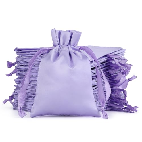 30Pcs Small Satin Gift Bags, 3x4 Purple Cloth Drawstring Pouch - color: Purple, size: 3×4 in