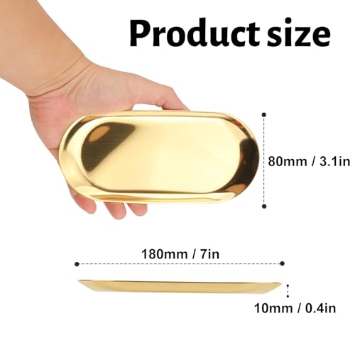 10 Pack 7 Inch Oval Stainless Steel Decorative Tray, Stainless Steel Tea Fruit Tray, 7 inch Gold Oval Trays for Bathroom Vanity, Jewelry, Perfume & Key Organizer (Gold) - size: 10 Pack 7 Inch