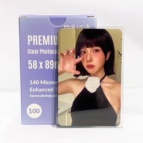 MEOWCAFE Premium CPP Card Sleeves in Box Design, Strong, Thick, High Clarity Kpop Photocard Sleeve, 100 Sleeves (58x89mm (140 Micron)) - size: 58x89mm (140 Micron)