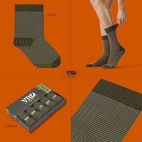 VRD Men's Dress Socks Bamboo Rayon, 5-Pack Crew Socks, Multiple Colors and Designs, Shoe Size 8-13, Gift Box - color: 44: Green, 5-pack Striped