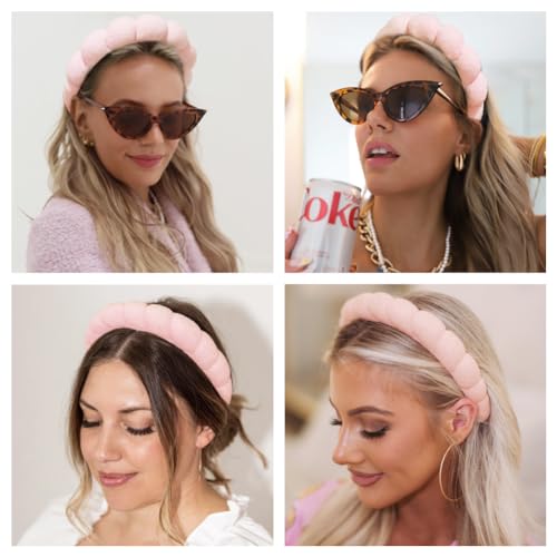 AOENJIE Spa Headbands for Washing Face or Makeup, Sponge Bubble Skincare Headbands, Puffy Terry Cloth Hairband for Women, Skin Care Makeup Headwear Hair Accessories for Girls (Beige) - color: Beige