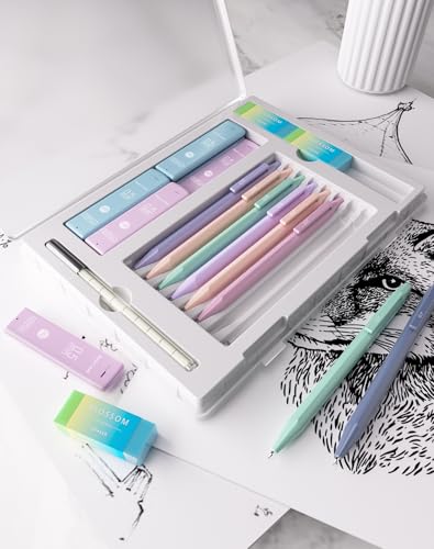 Cute Mechanical Pencil Set with Case, 8-Pack 0.5 0.7mm Pencils