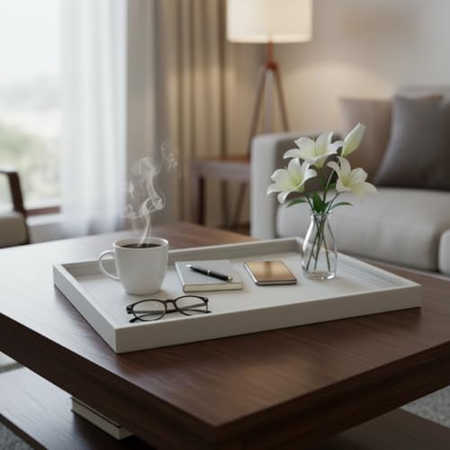 35 * 18 Inch Rectangular Ottoman Tray | Textured PU Leather, Waterproof & Heat-Resistant Storage for Coffee/Dining Tables, Sofa, Bed, Entertainment & Party (Tranquil Beige, 35 * 18in) - color: Tranquil Beige, size: 35" x 18" x 1.1"