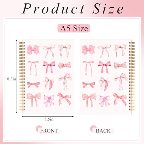 4 Pack Pink Bow Notebooks for Teen Girls & Women, Cute School Supplies, A5 - color: Pink, style: Bow Style