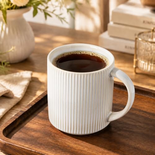 theterra Ceramic Coffee Mugs Set of 4, 14.2 oz Coffee Cups with Handle - color: Reactive White, size: 14 OZ (Set of 4)